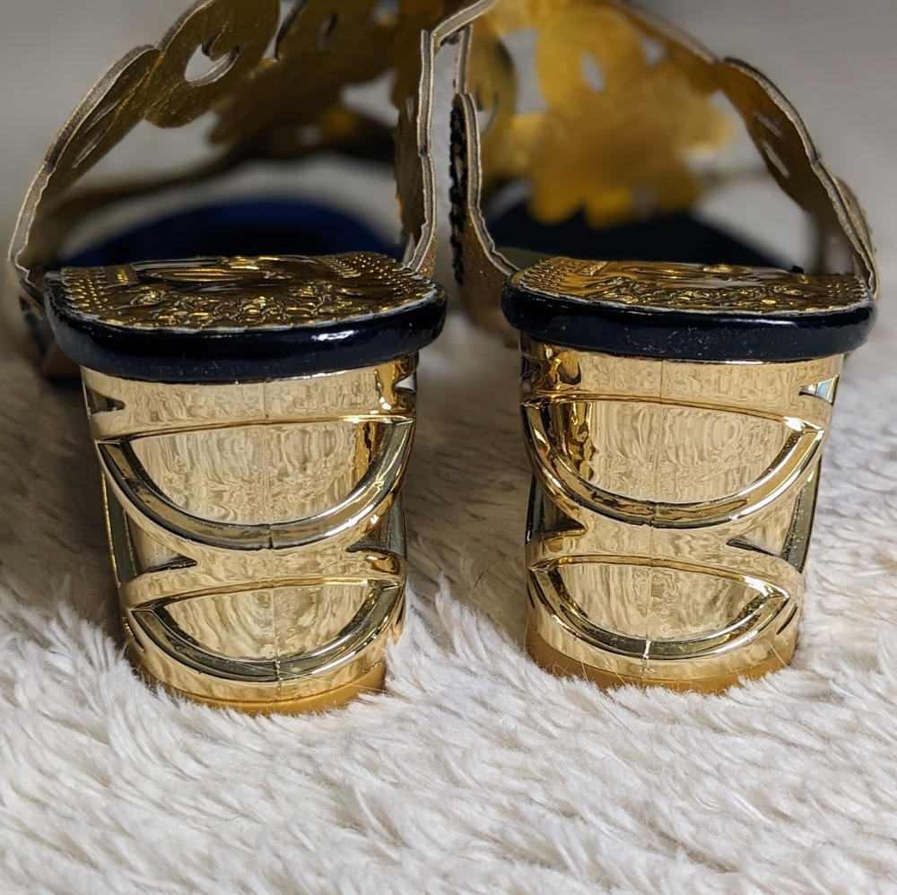 Elegant Gold and Black Women's Sandals Glitter Shimmer Rhinestone Sparkly - Picture 3 of 5